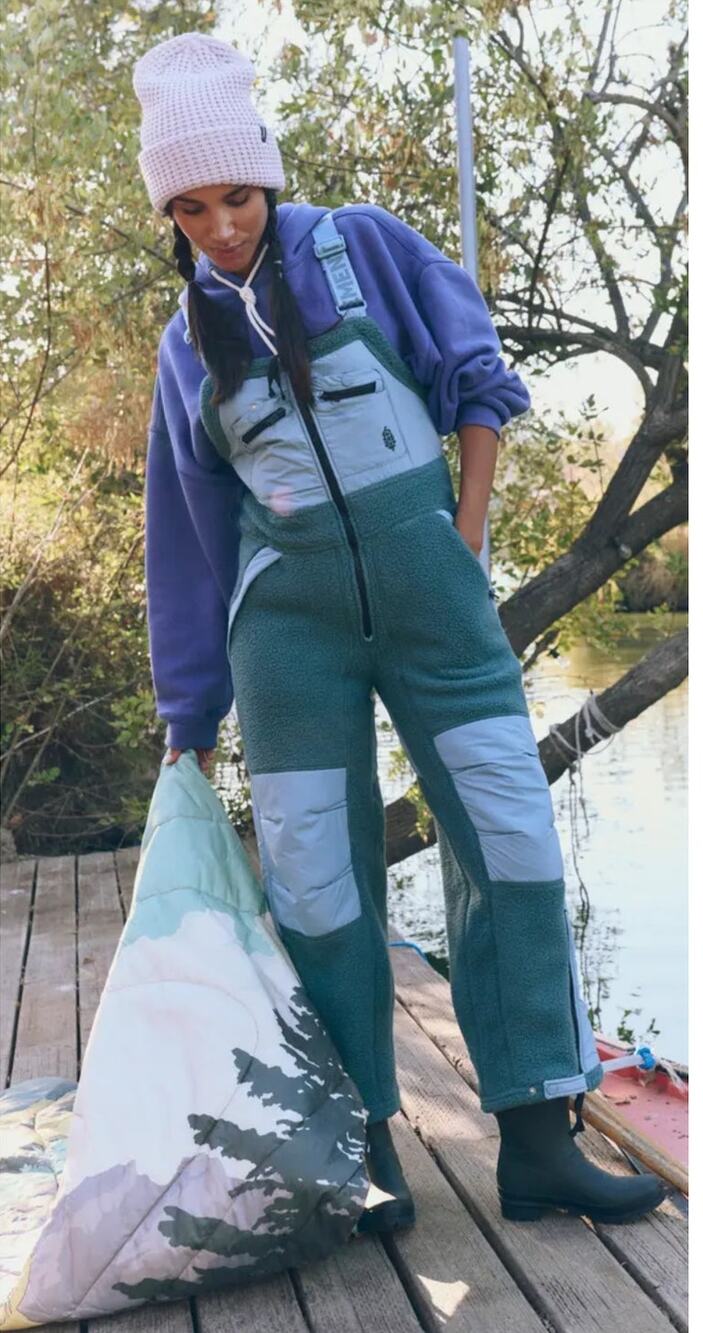 NWT Free People Hit the Slopes High Pile Fleece Snow Bibs Size Large